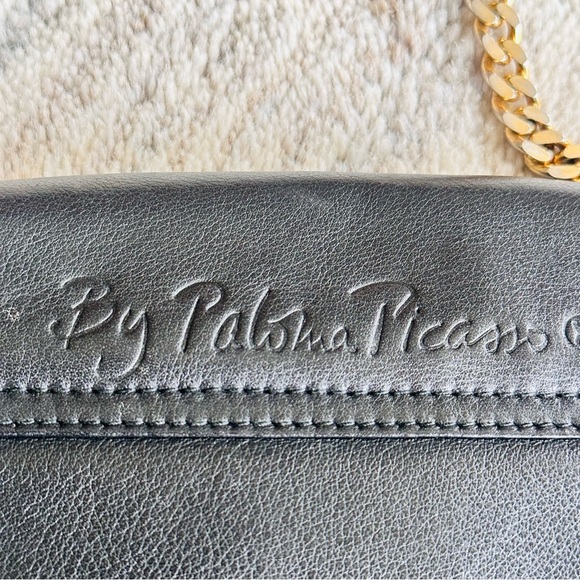 Paloma Picasso Crossbody Bag Black Leather Gold Chain Strap - Picture 12 of 12